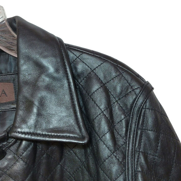 SIENA Black Genuine Leather Jacket Button Down Front Quilted Classic Chic 10 - Picture 5 of 16